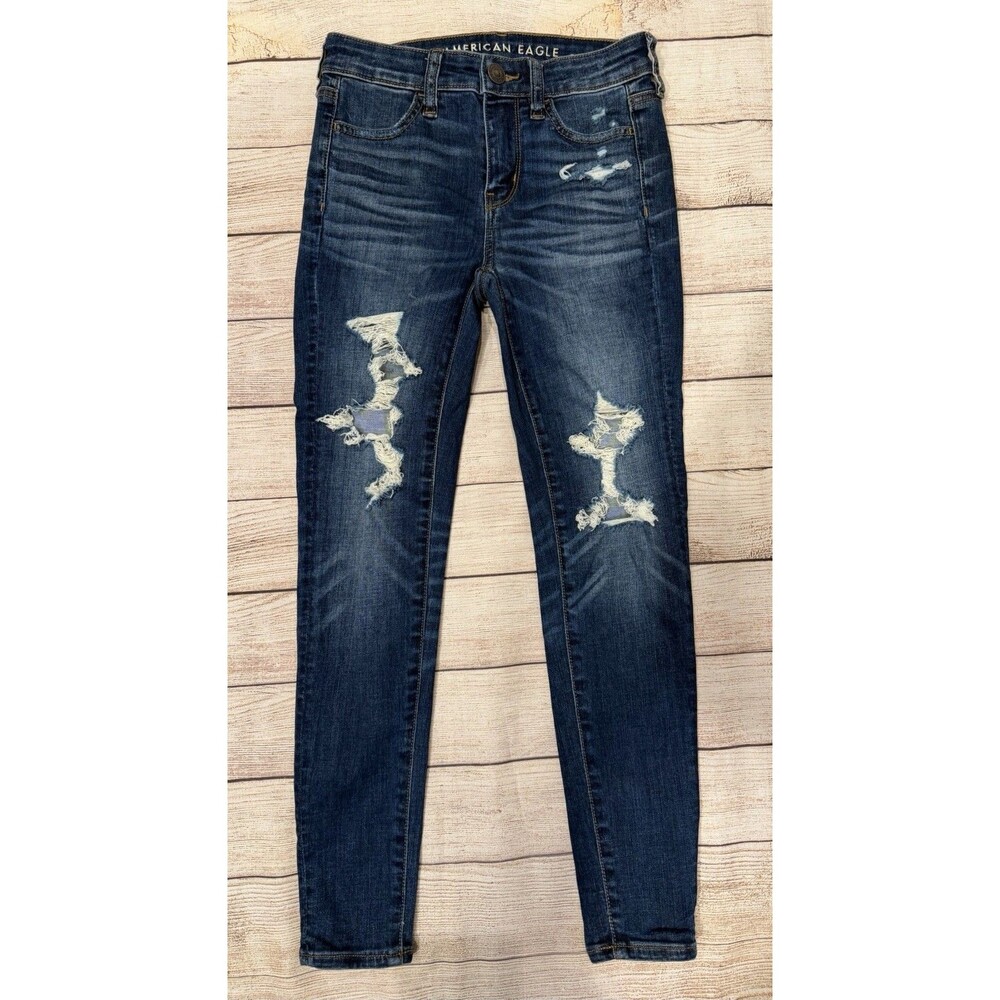Womenās American Eagle Jeggings Next Level Stretch Distressed Size 0 Short Jeans